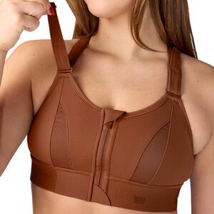 Shefit Flex Sports Bra Zip Up Medium Support Adjustable Brown 1Luxe 40/42